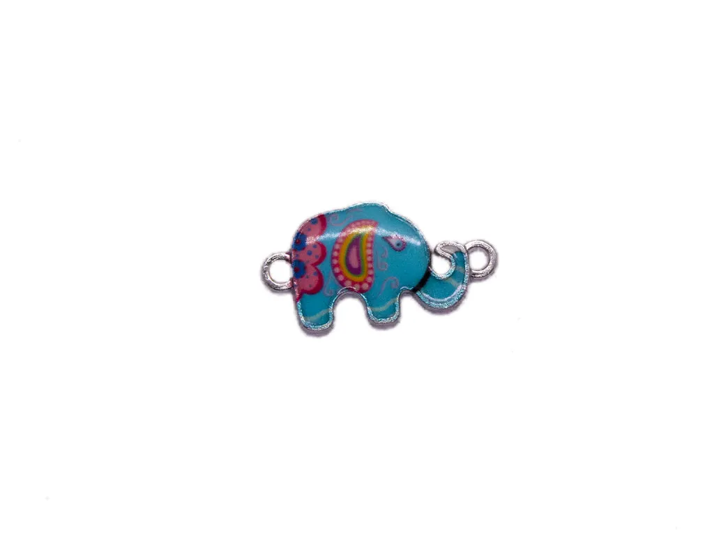 Light Blue Mutlicolour Elephant Metal Charms