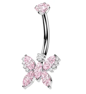 Marquise Butterfly Pink CZ Titanium Internally Threaded Belly Button Ring