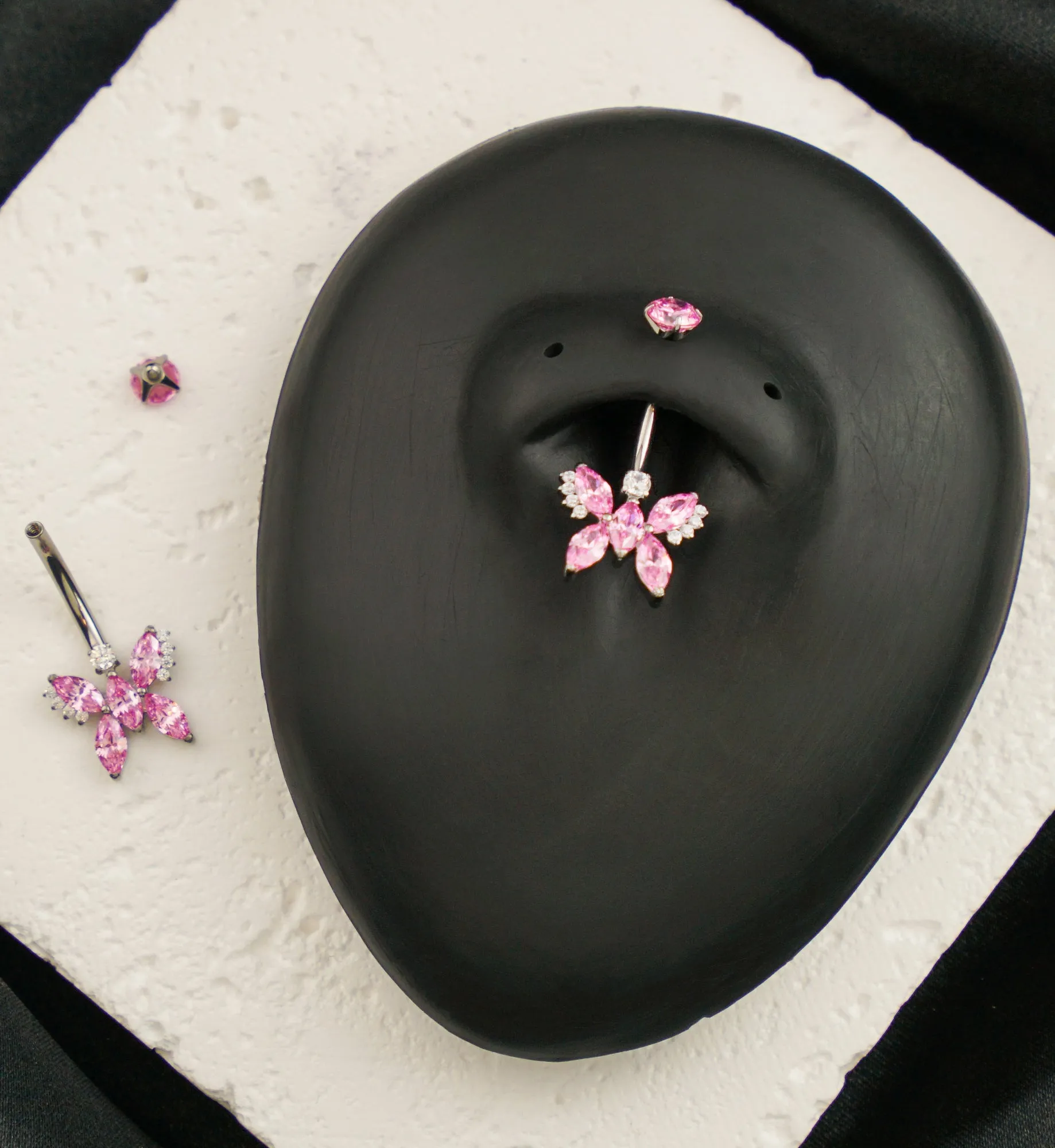 Marquise Butterfly Pink CZ Titanium Internally Threaded Belly Button Ring