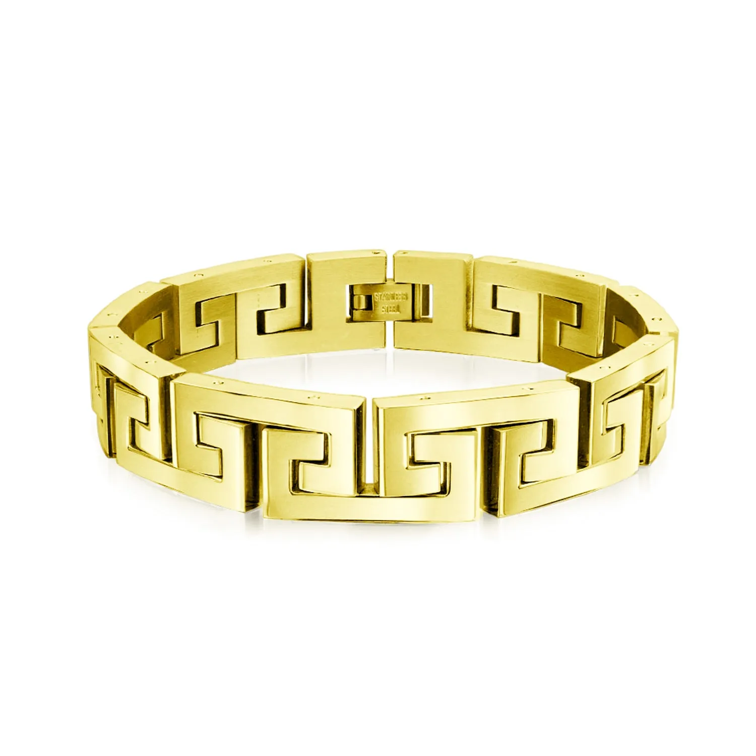 Masculine Geometric Chain Link BraceletMen Black Gold Silver Tone 8.5-9"
