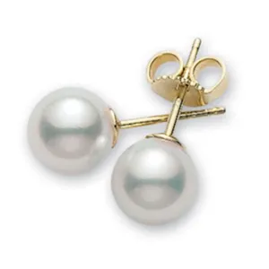 Mikimoto Yellow Gold and AAA Akoya 6mm Pearl Stud Earrings