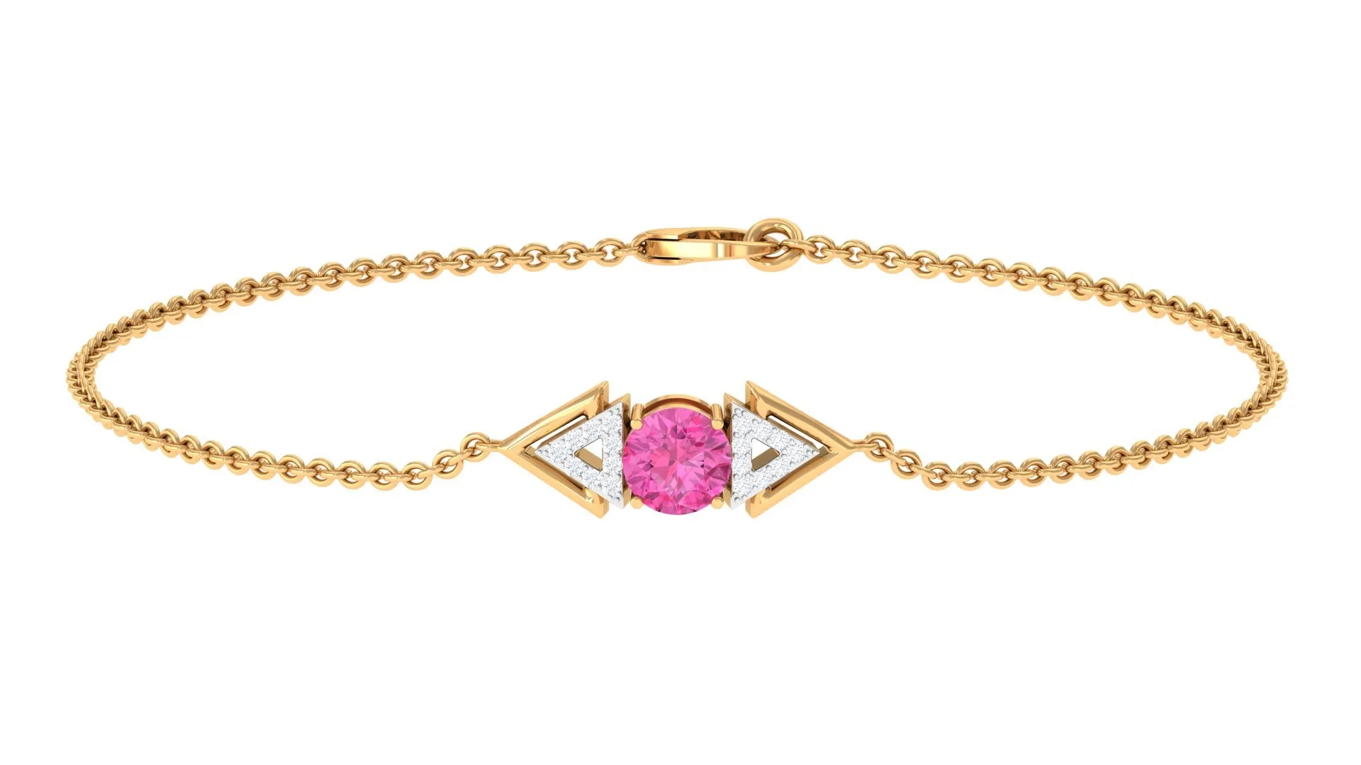 Minimal Pink Sapphire and Diamond Geometric Chain Bracelet
