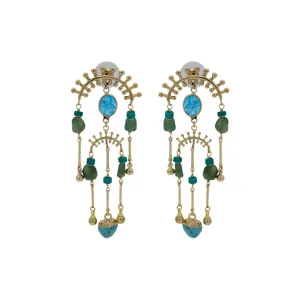 Mixed Blue Gems Chandelier Earrings