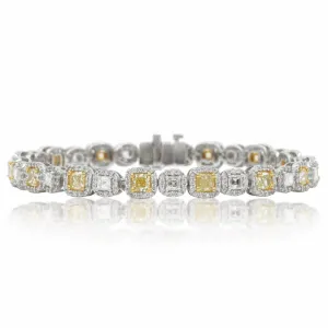 Novalee 8 Carat Cushion Cut Fancy Yellow & White Diamond Bracelet in 14K White Gold