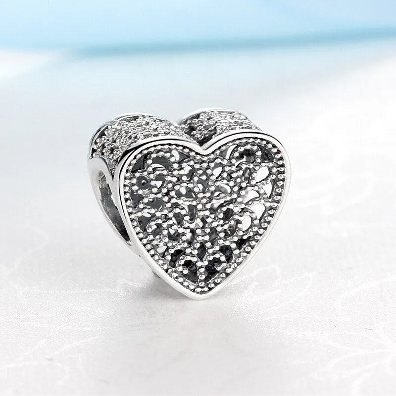 Openwork Hollow Heart Charms Beads