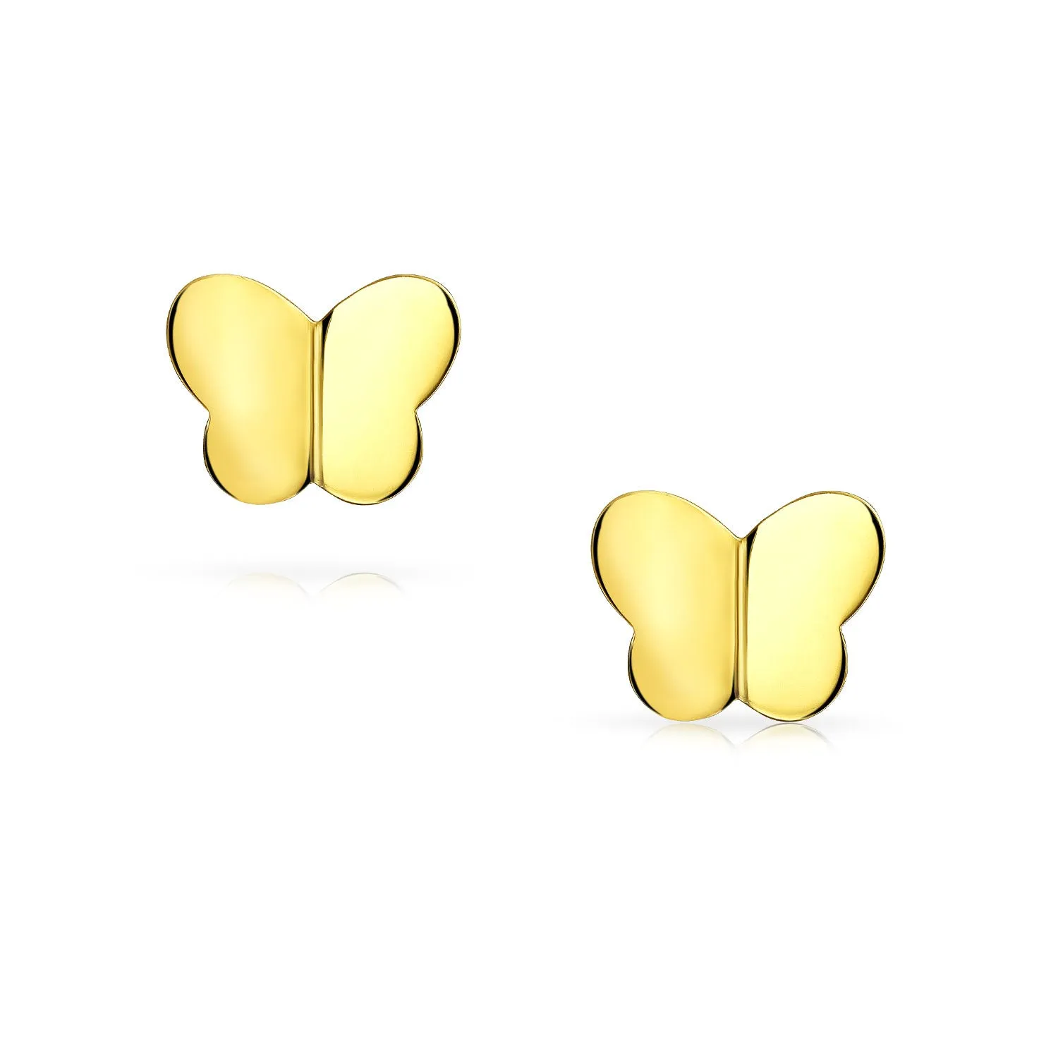 Petite 14K Yellow Gold Butterfly Stud Earrings with Secure Screw Back