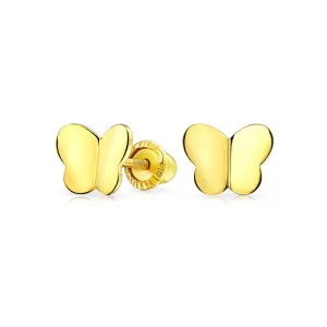Petite 14K Yellow Gold Butterfly Stud Earrings with Secure Screw Back