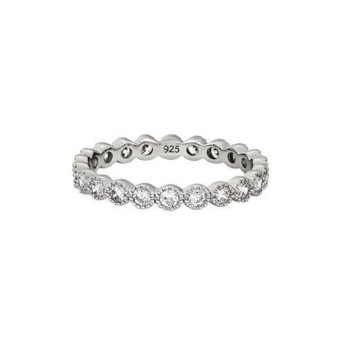 Platinum Finish Sterling Silver Beaded Bezel Ring - BL2299R