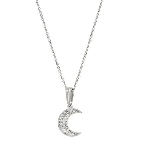 Platinum Finish Sterling Silver Micropave Moon Pendant - BL2256N
