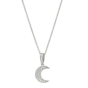 Platinum Finish Sterling Silver Micropave Moon Pendant - BL2256N