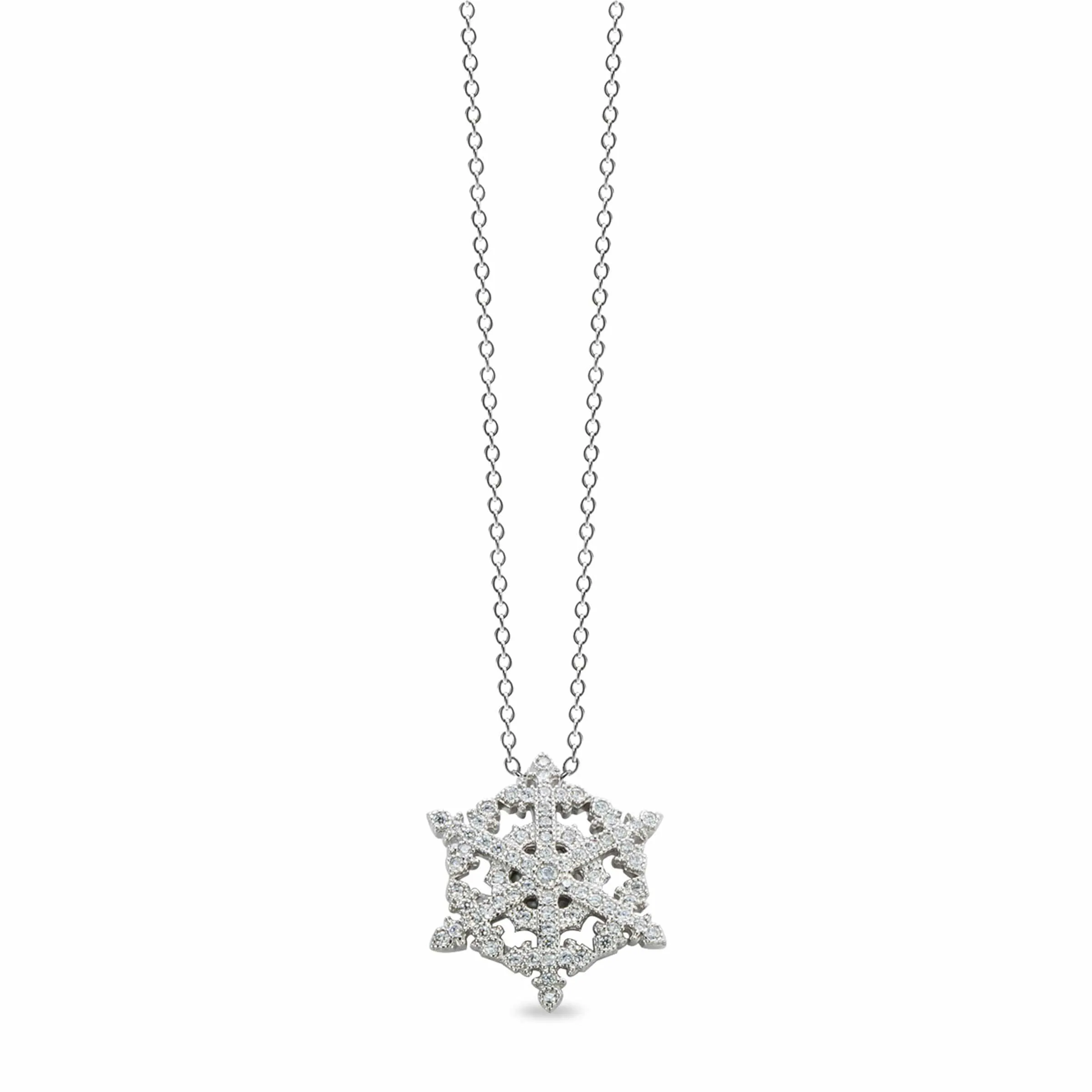 Platinum Finish Sterling Silver Micropave Snowflake Pendant - BL2158N
