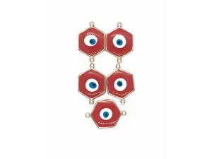 Red Evil Eye Hexagonal Metal Charms