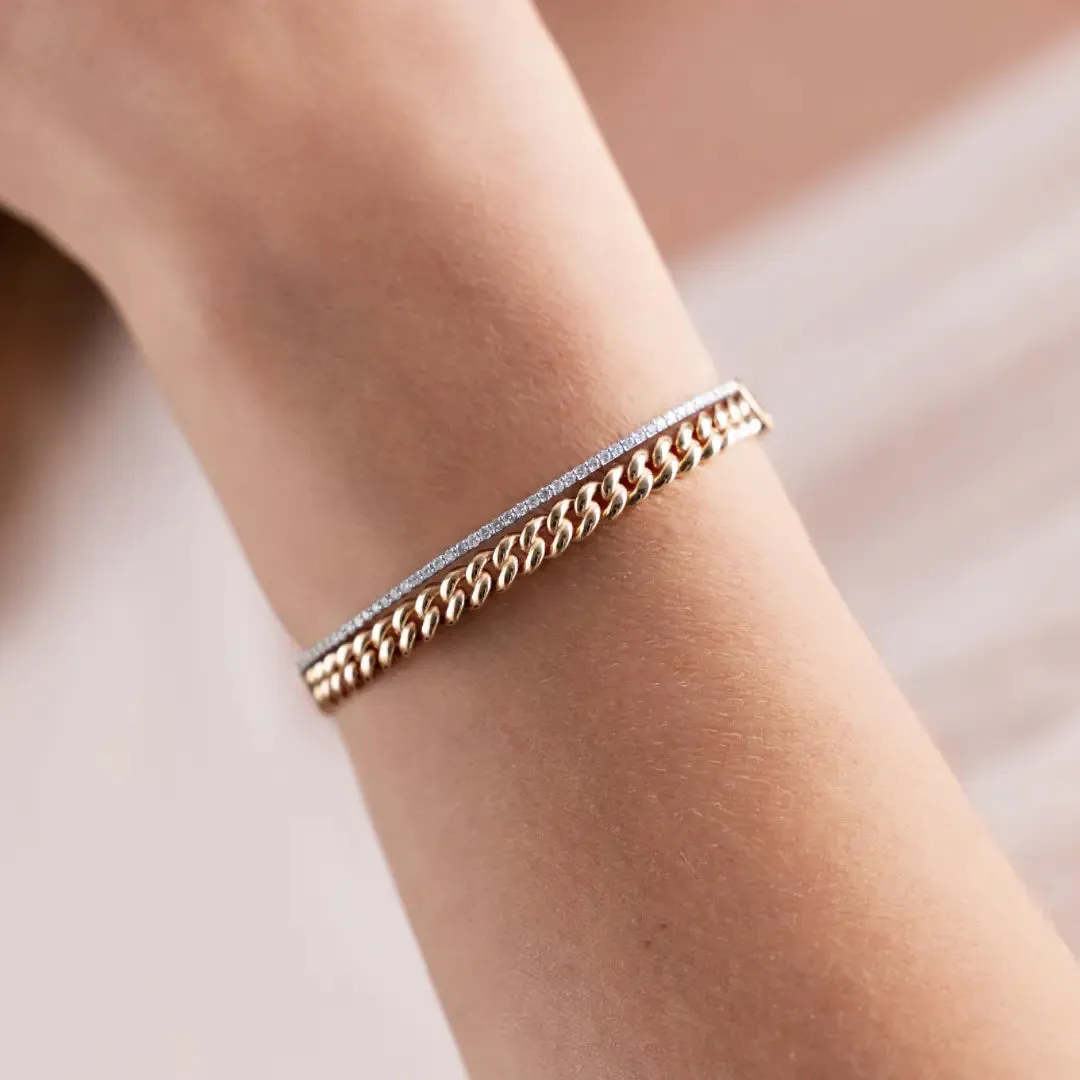 Rose and White Gold Chain Bangle with Diamonds