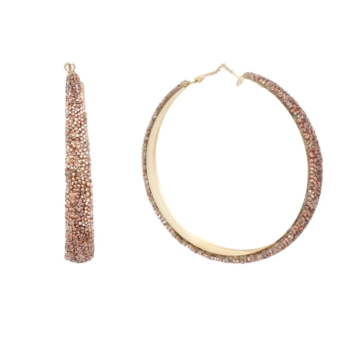 Rose Gold Encrusted Rhinestone Hoop Earrings – Elegance in Every Detail