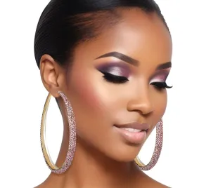 Rose Gold Encrusted Rhinestone Hoop Earrings – Elegance in Every Detail