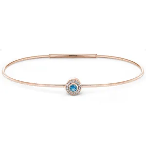 Rose Gold Finish Finish Sterling Silver Round Simulated Blue Topaz Birth Gem Bracelet with Simulated Diamonds