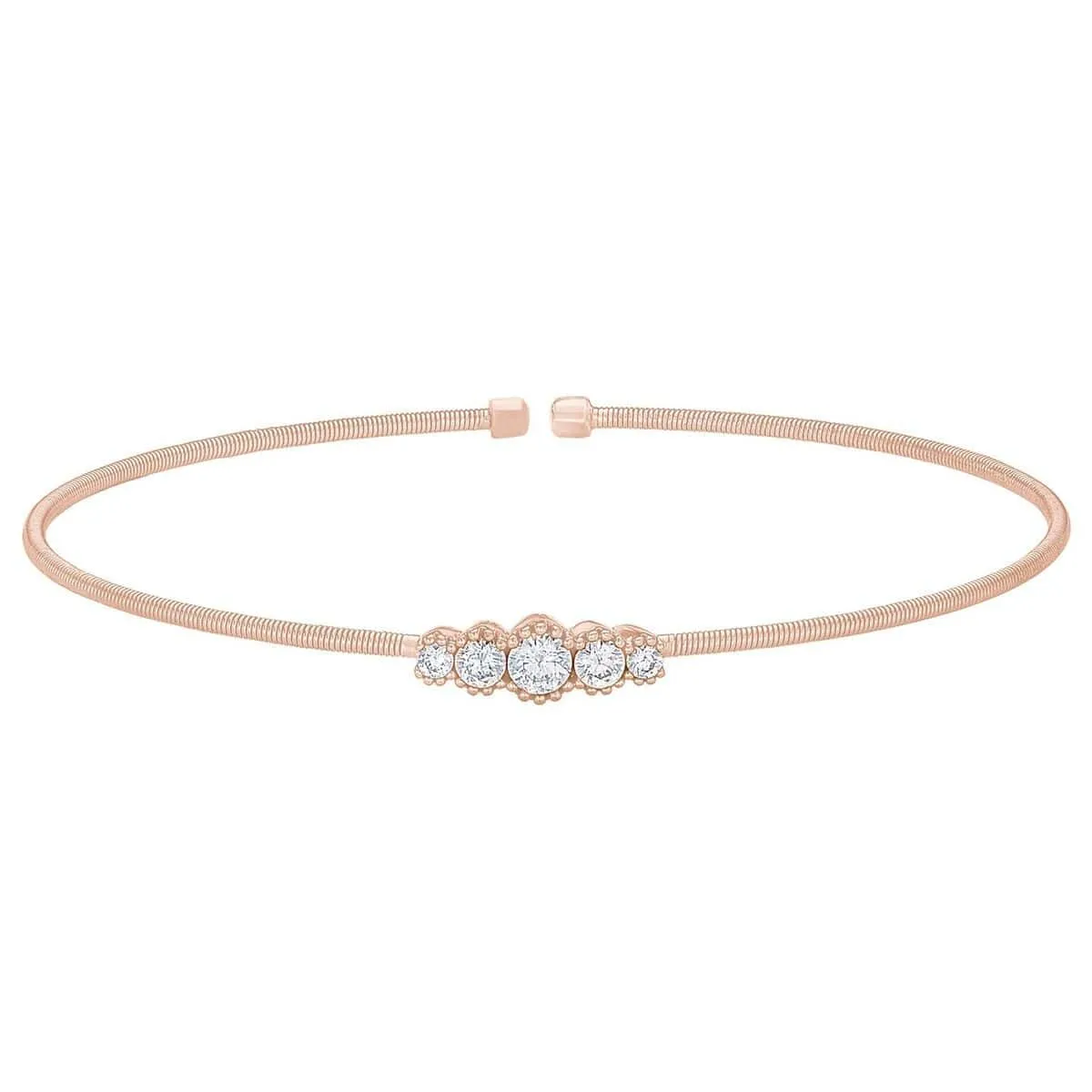 Rose Gold Finish Sterling Silver Cable Cuff Bracelet - LL7074B-RG