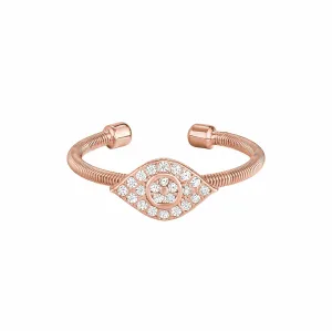 Rose Gold Finish Sterling Silver Cable Cuff Evil Eye Ring - LL7091R-RG