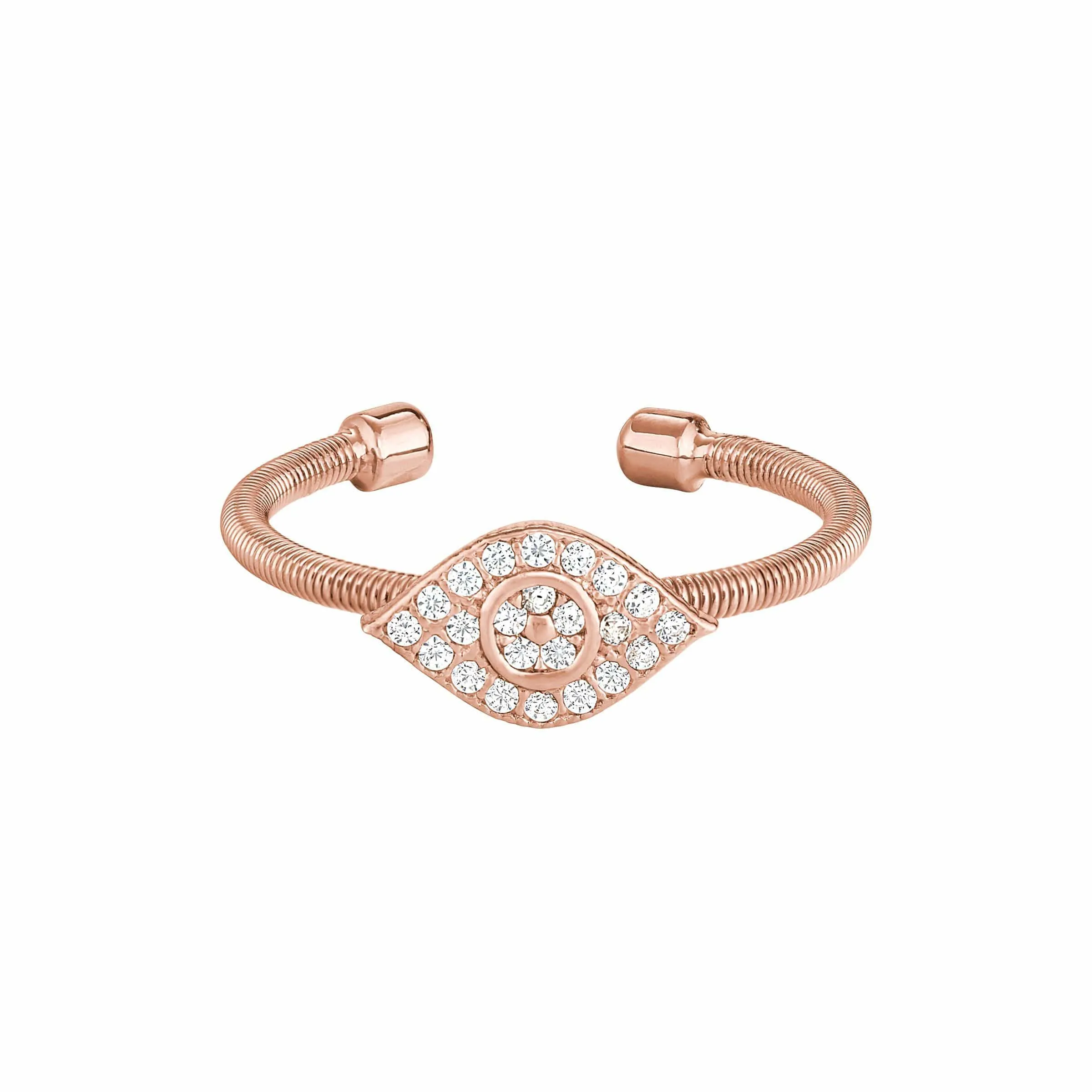 Rose Gold Finish Sterling Silver Cable Cuff Evil Eye Ring - LL7091R-RG
