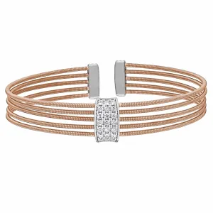 Rose Gold Finish Sterling Silver Multi Cable Cuff Bracelet - LL7033B-RG/RH