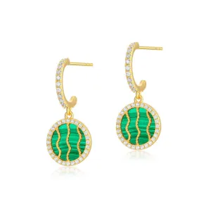 Round Malachite Watermelon Pendant C Shape Zircon Sterling Silver Earrings