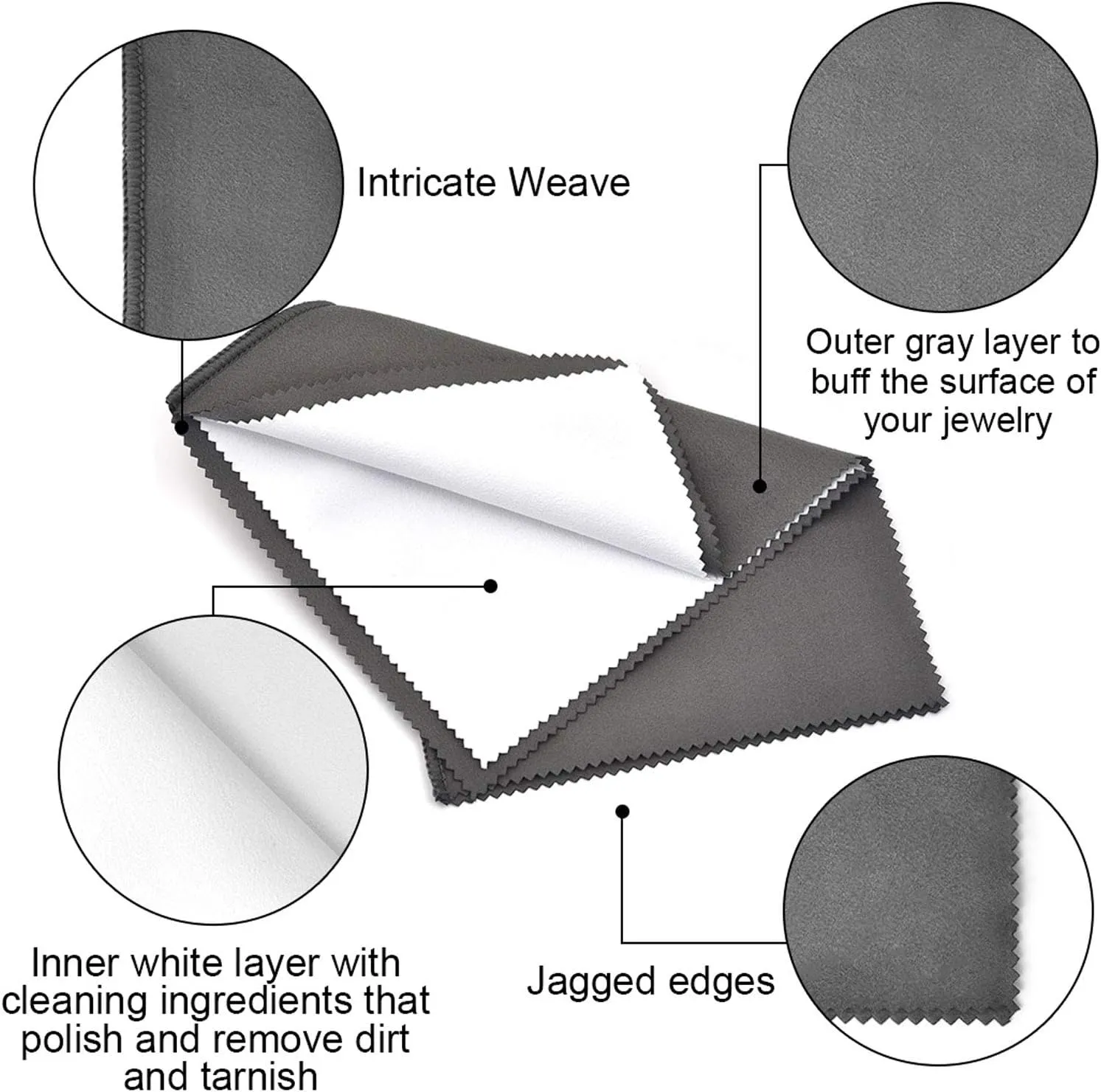 SEVENWELL 2pcs Jewelry Polishing Cleaning Cloth Large 10'' x 12'' for Sterling Silver Jewelry Gold, Diamond, Platinum, Precious Stones, Coins (Gray)