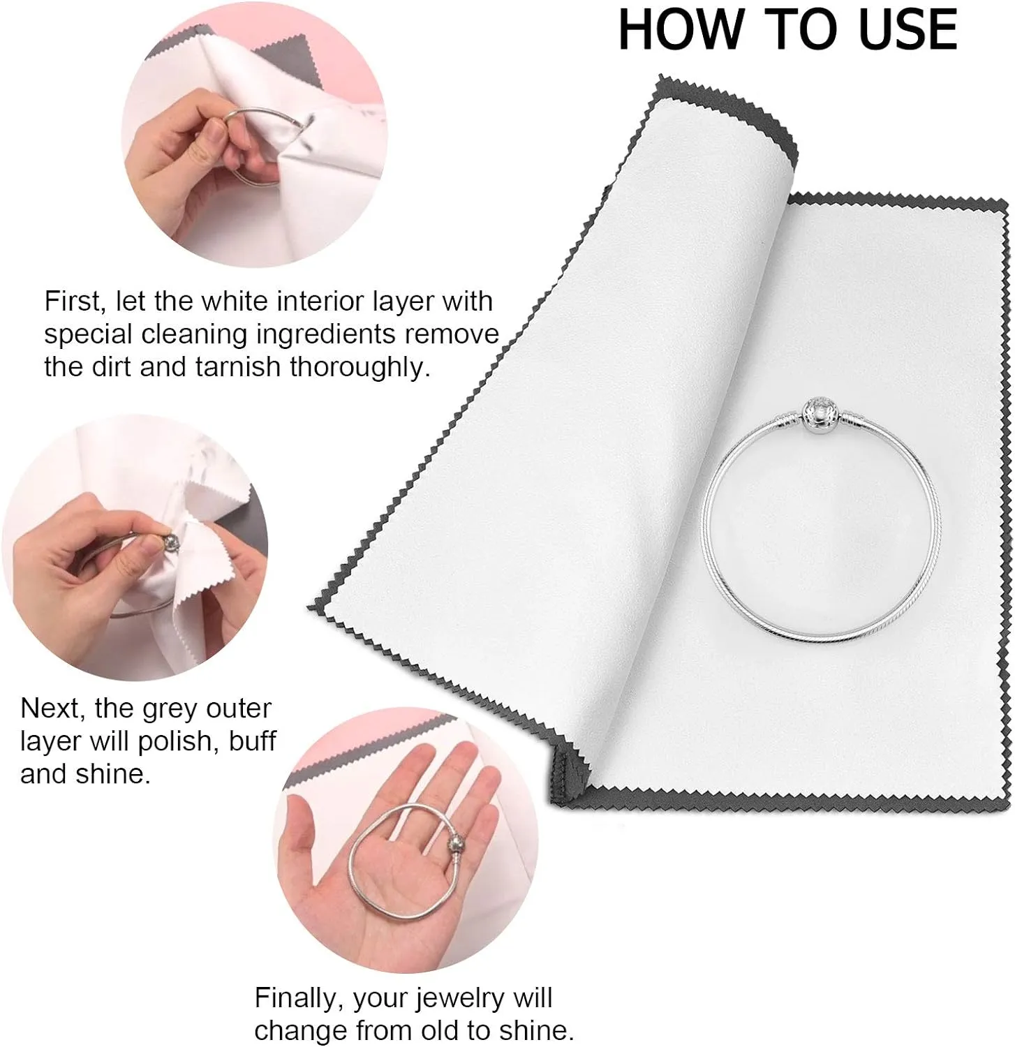 SEVENWELL 2pcs Jewelry Polishing Cleaning Cloth Large 10'' x 12'' for Sterling Silver Jewelry Gold, Diamond, Platinum, Precious Stones, Coins (Gray)