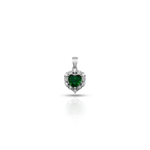 Silver Center Green Gem Stone Heart Shape Pendant for Girls