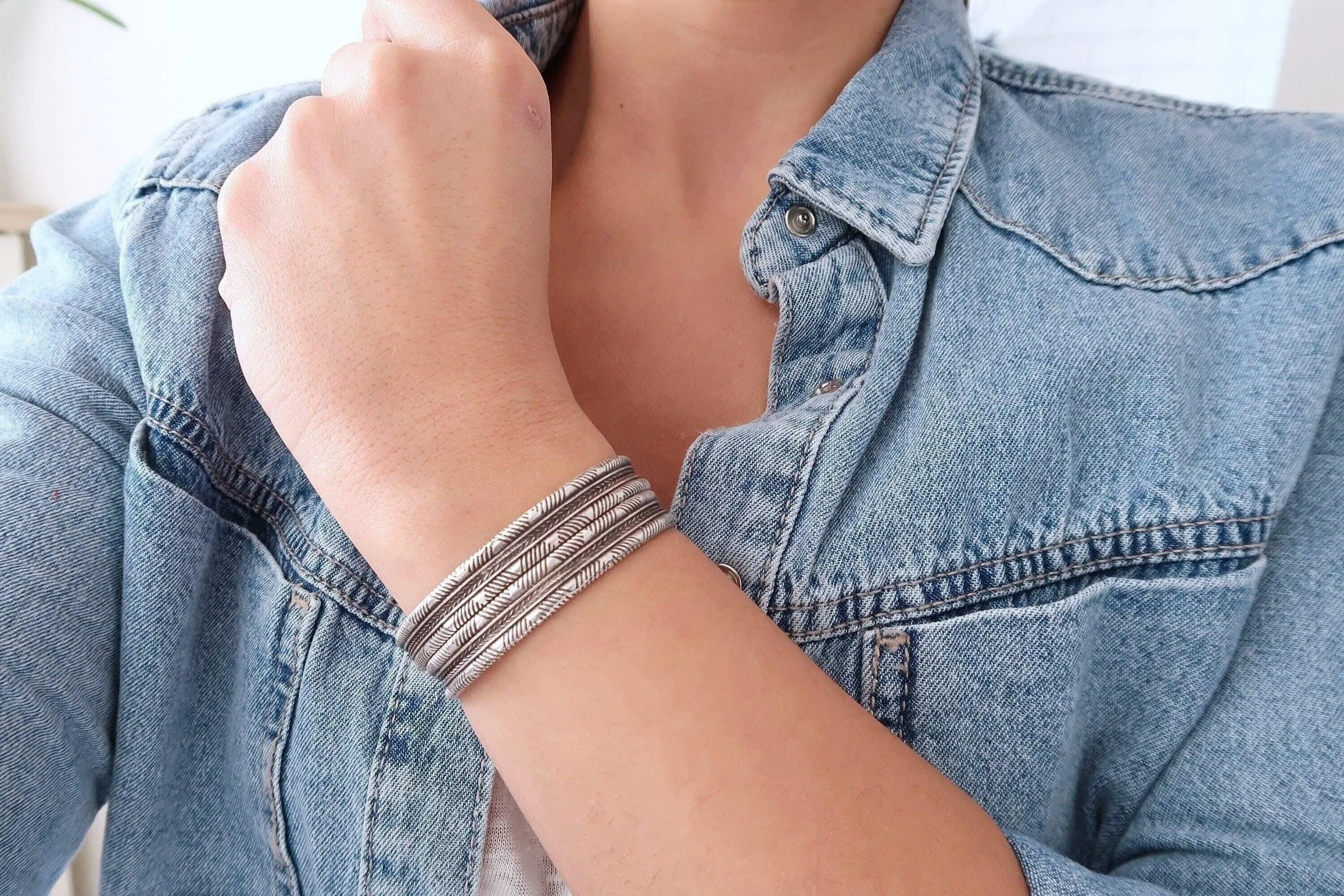 Silver Engraved Lines Cuff