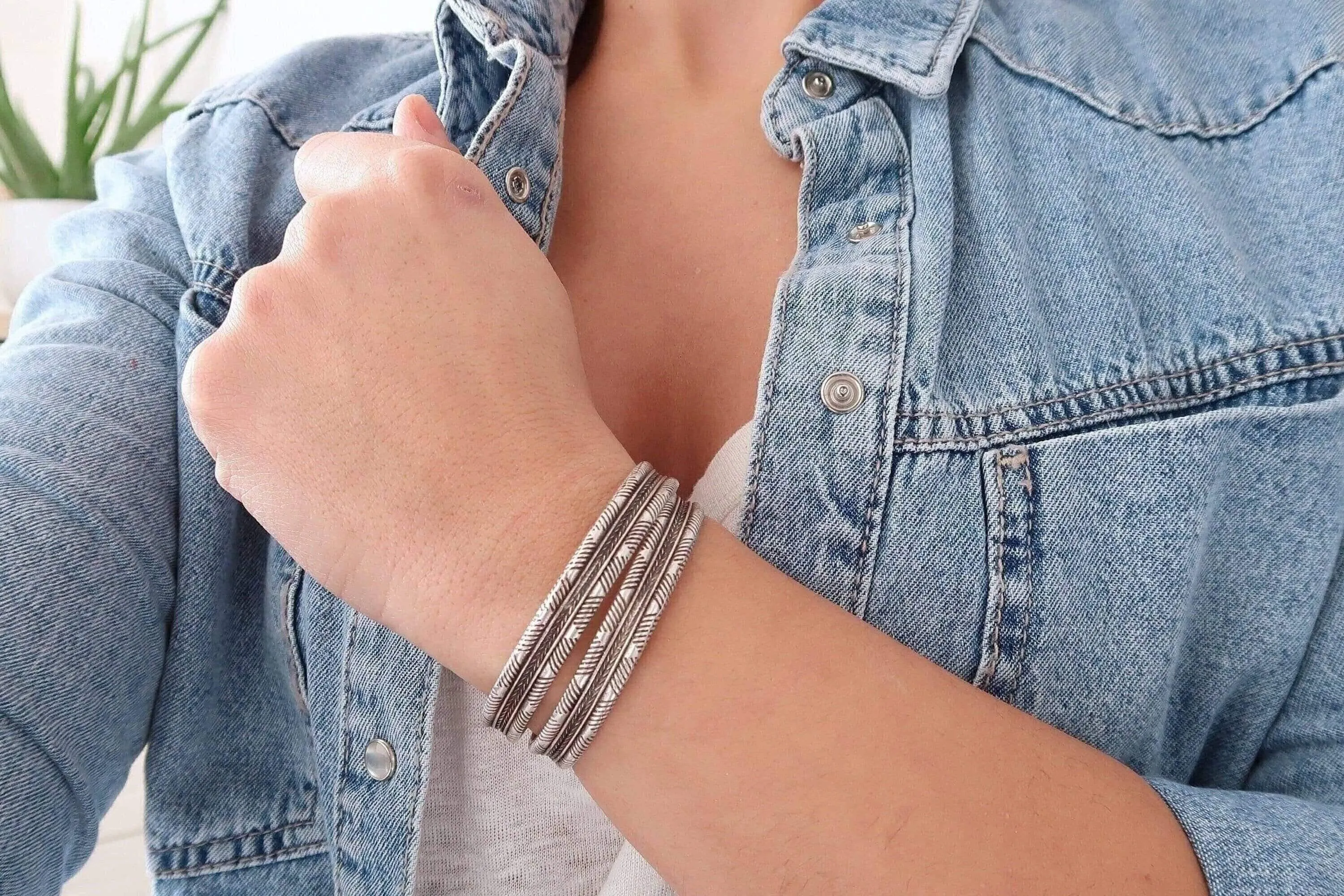 Silver Engraved Lines Cuff
