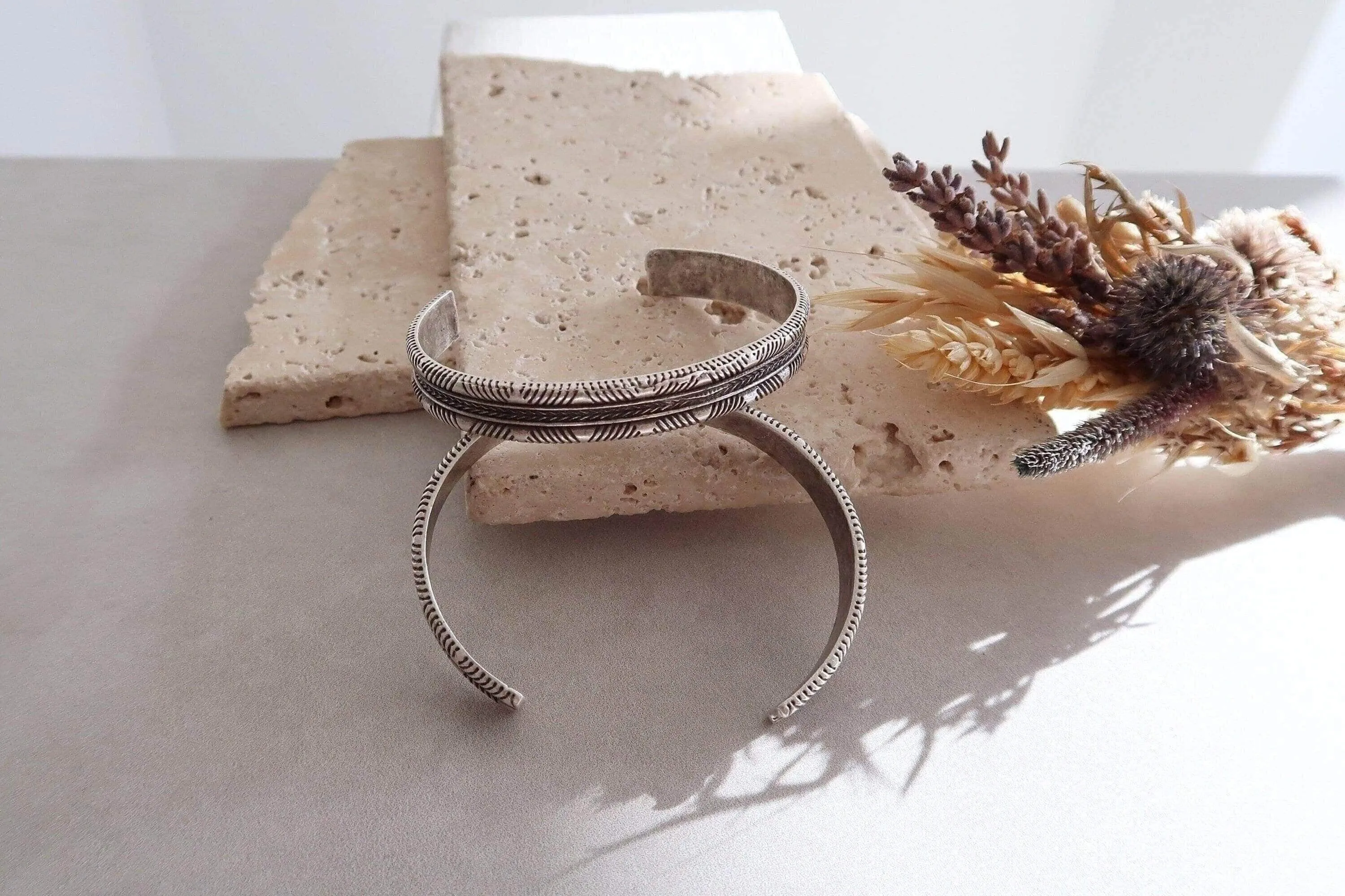 Silver Engraved Lines Cuff