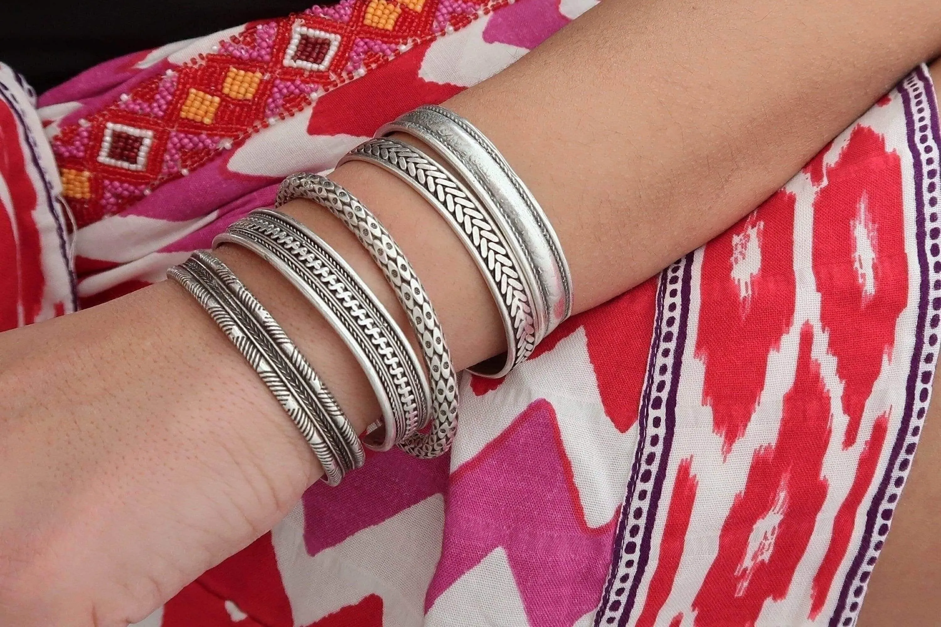 Silver Engraved Lines Cuff