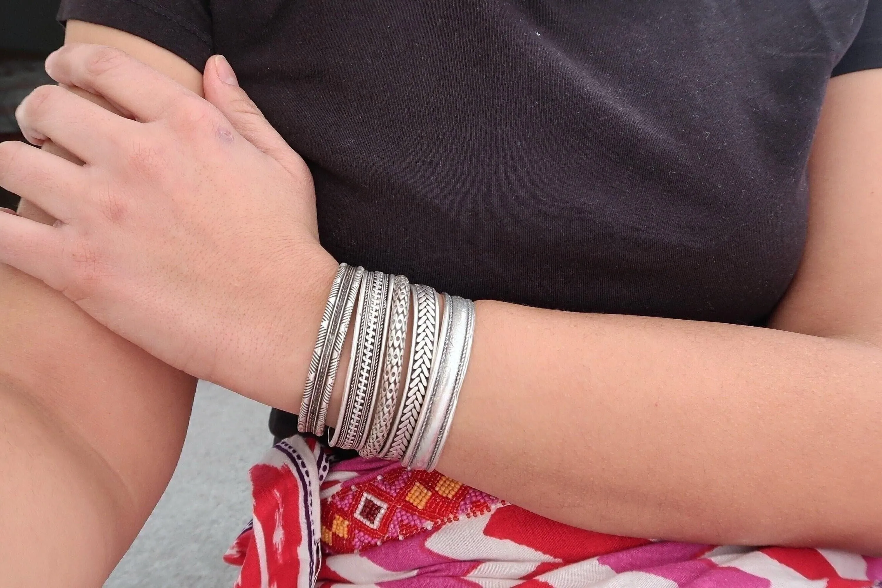 Silver Engraved Lines Cuff