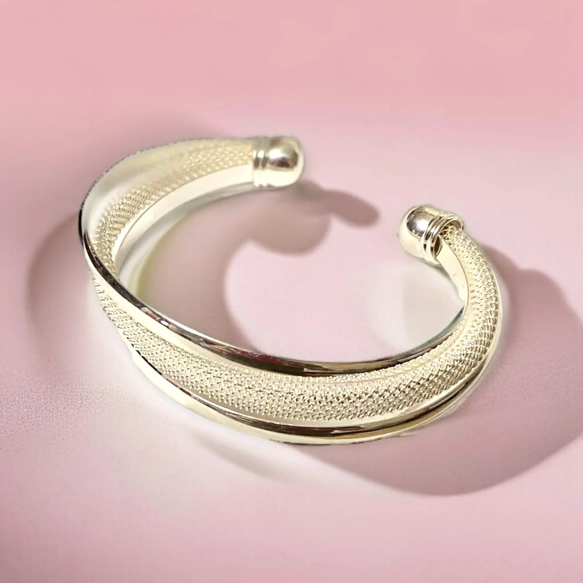 Silver Twisted Mesh Ball Cuff Bracelet