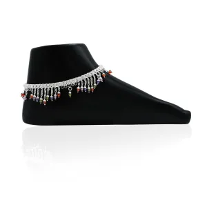 Silver Up And Down Colourful Gem Anklet