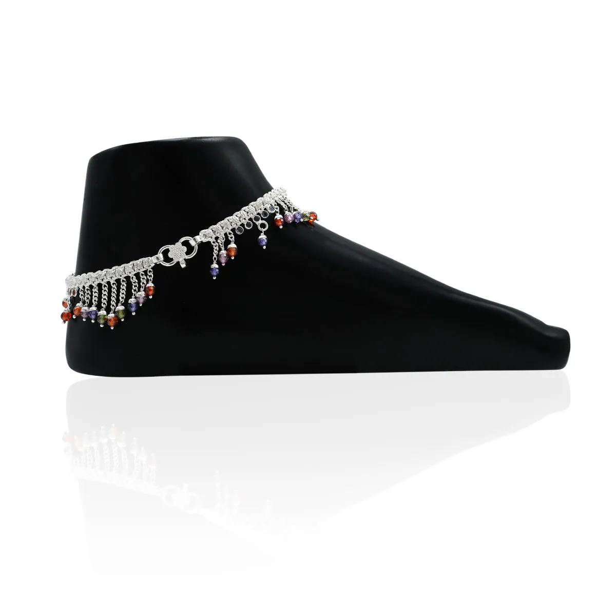 Silver Up And Down Colourful Gem Anklet
