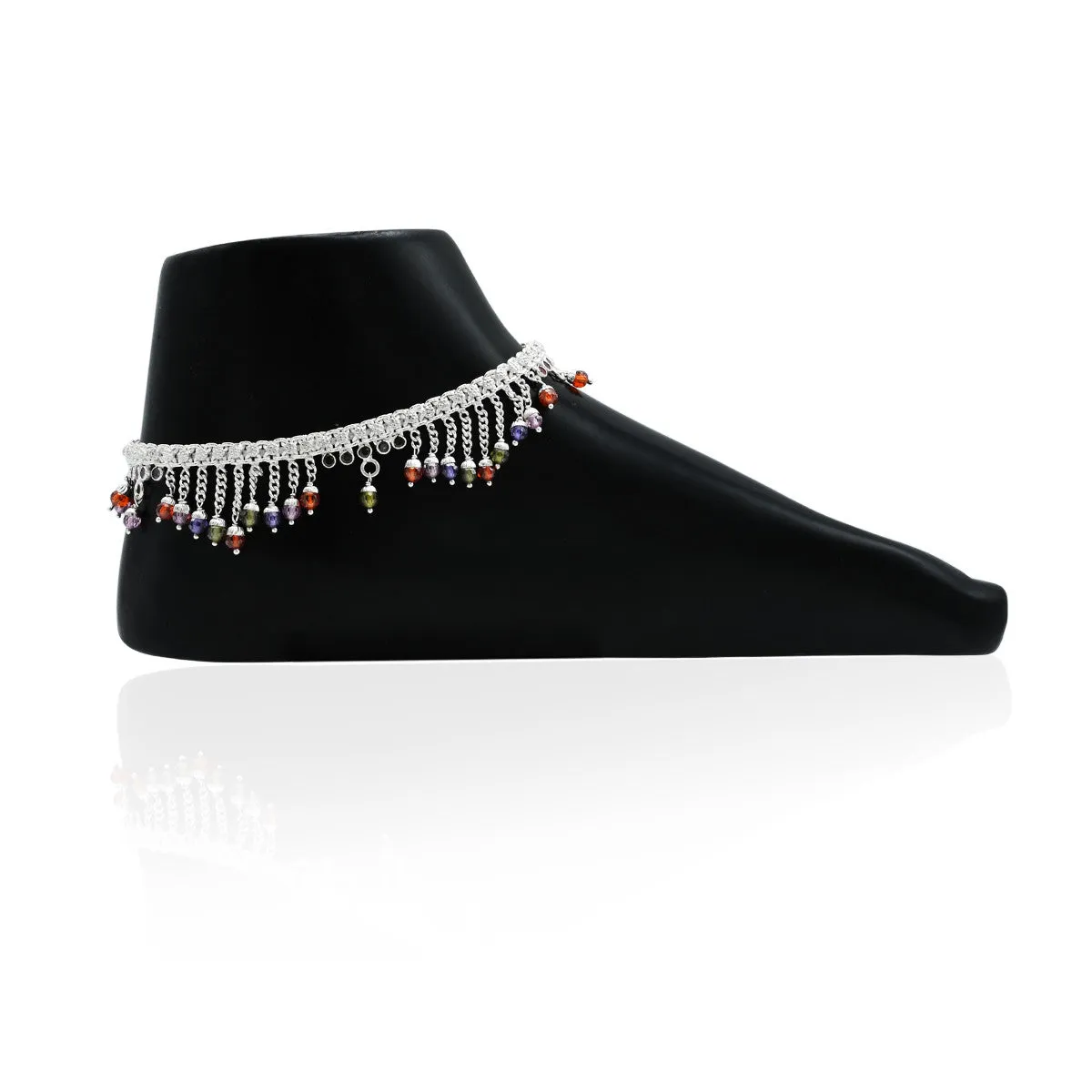 Silver Up And Down Colourful Gem Anklet