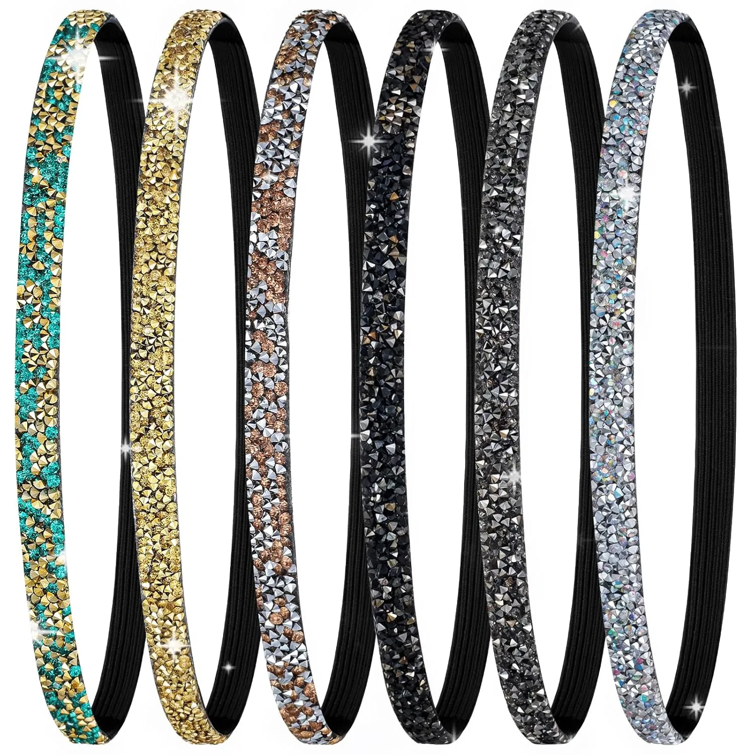 Sparkly Headbands for Women, 6 Pcs Elastic Headbandsfor Women Non Slip Shiny Rhinestone Headband Sweaty Bands Headbands for Women Sports And Yoga Hair Accessories