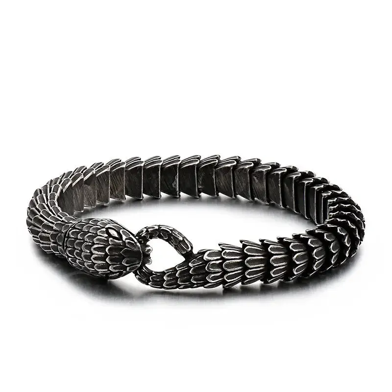 Stainless Steel Snake Bracelet - Boiled Black | Titanium Steel | 5 Sizes