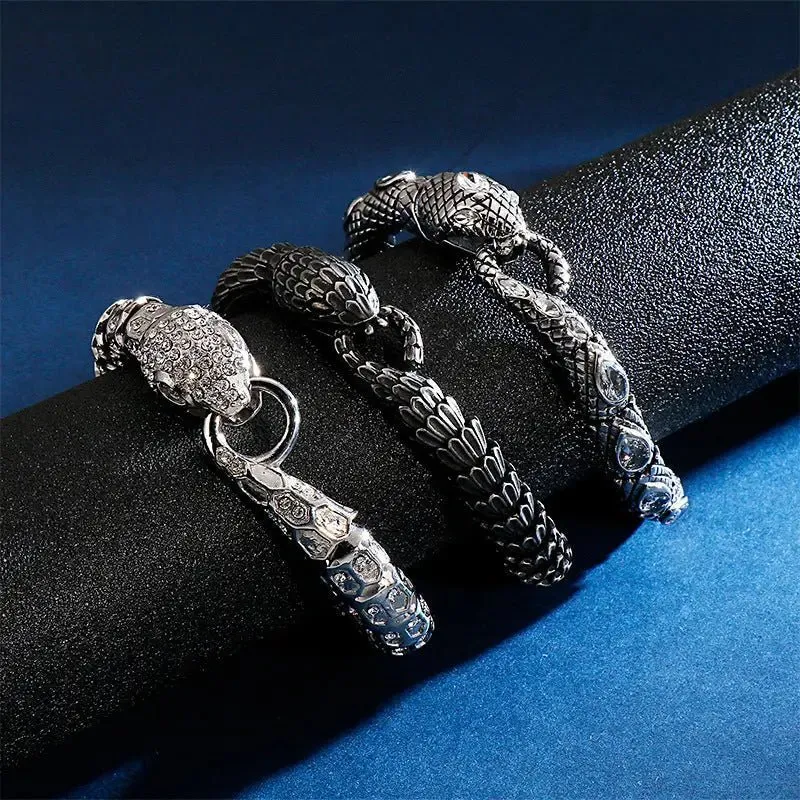 Stainless Steel Snake Bracelet - Boiled Black | Titanium Steel | 5 Sizes