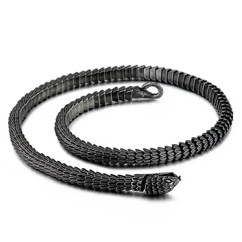 Stainless Steel Snake Bracelet - Boiled Black | Titanium Steel | 5 Sizes