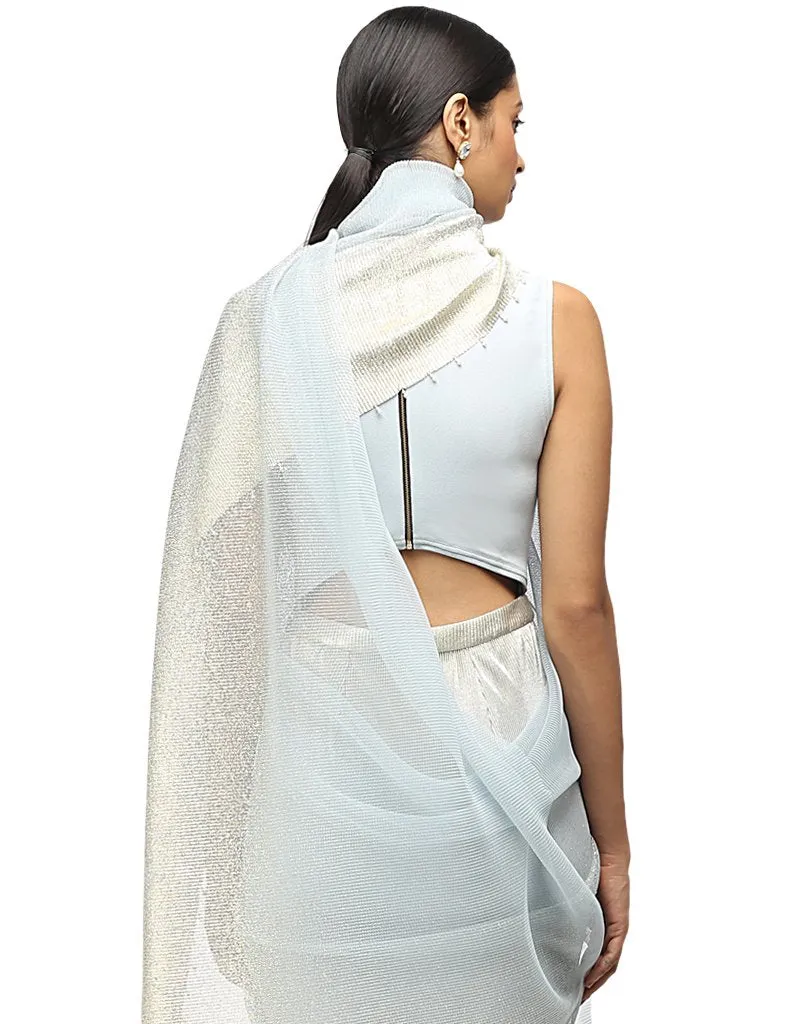 Stardust Draped Saree in Net- Ice Blue