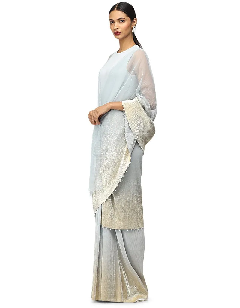 Stardust Draped Saree in Net- Ice Blue