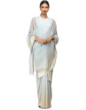 Stardust Draped Saree in Net- Ice Blue