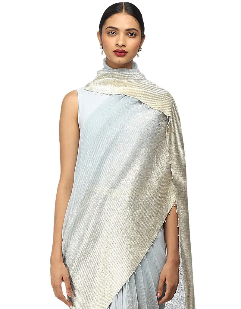 Stardust Draped Saree in Net- Ice Blue