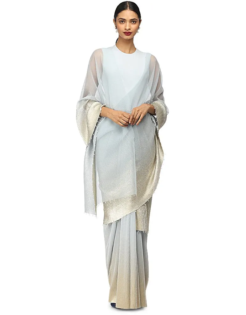 Stardust Draped Saree in Net- Ice Blue