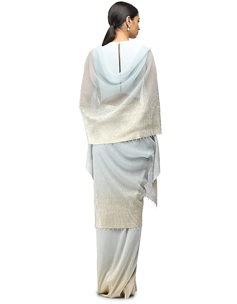Stardust Draped Saree in Net- Ice Blue
