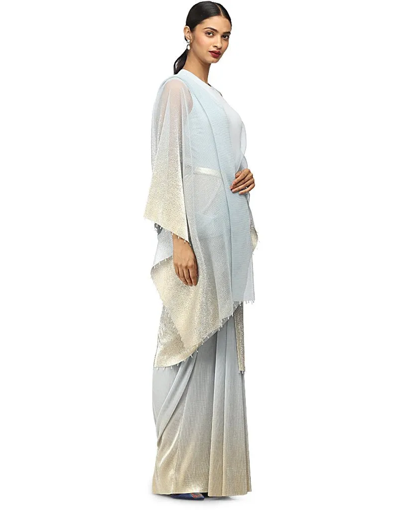 Stardust Draped Saree in Net- Ice Blue
