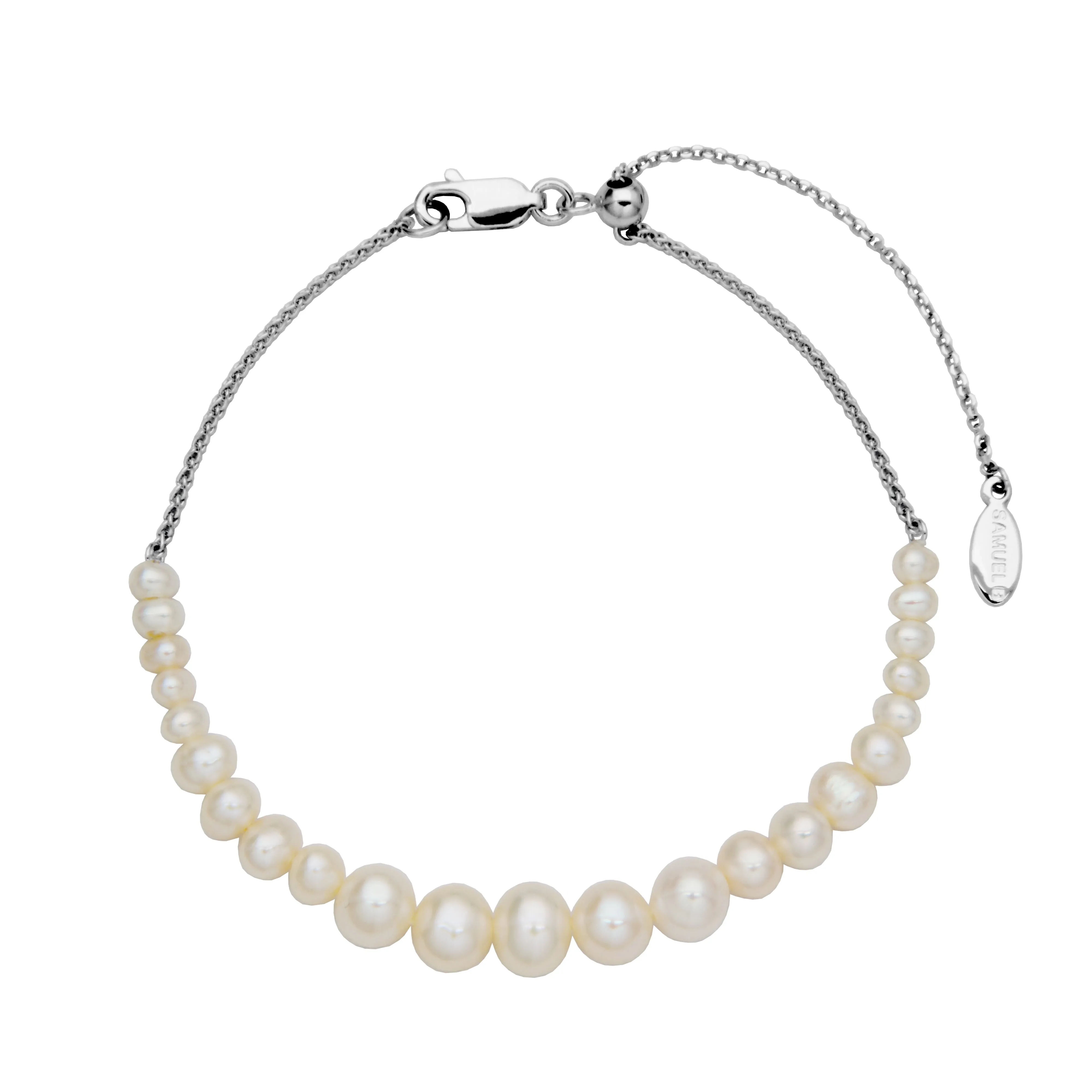 Sterling Silver Graduated White Pearl Bolo "Oyster Bracelet"