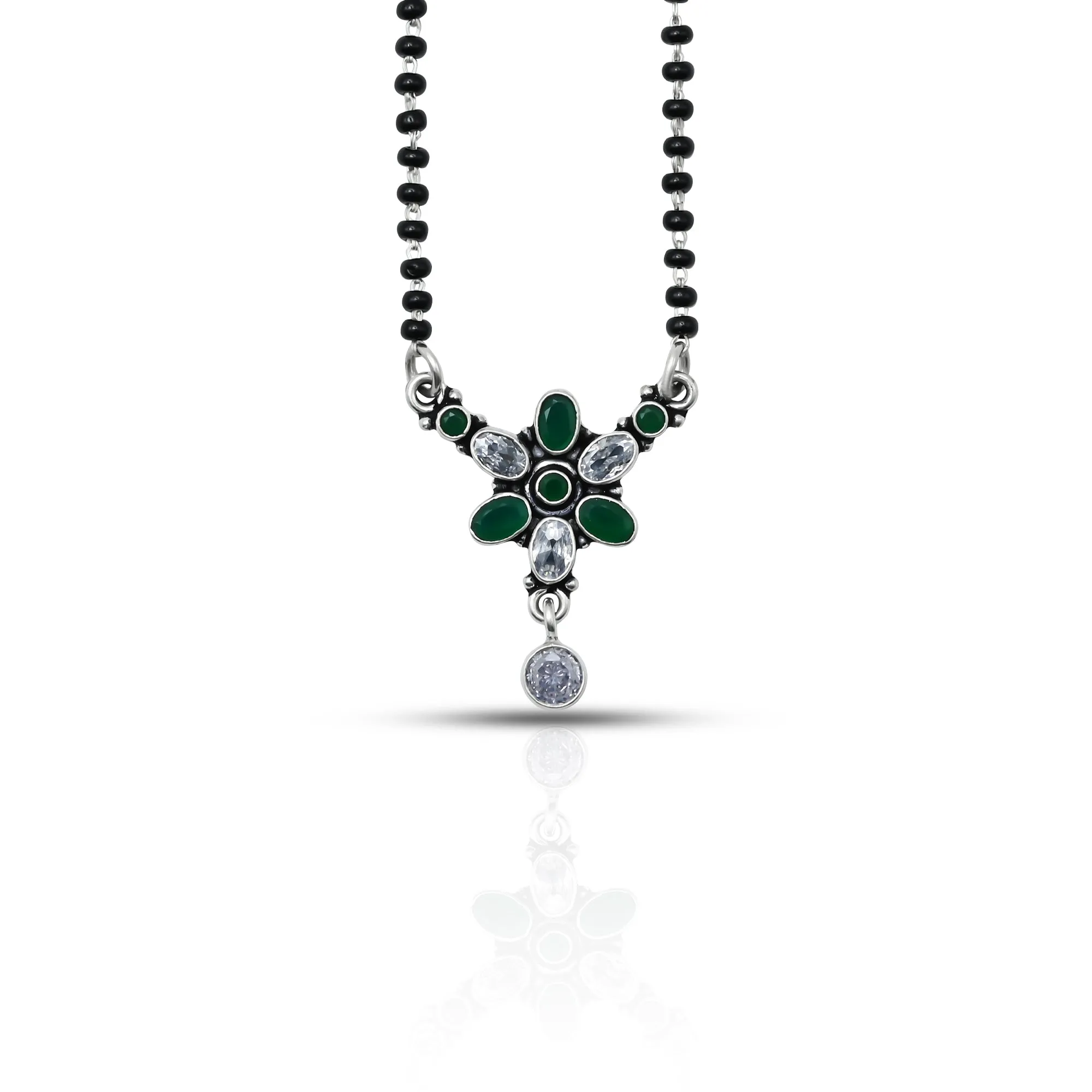 Sterling Silver Round Green Oval Gemstone Mangalsutra